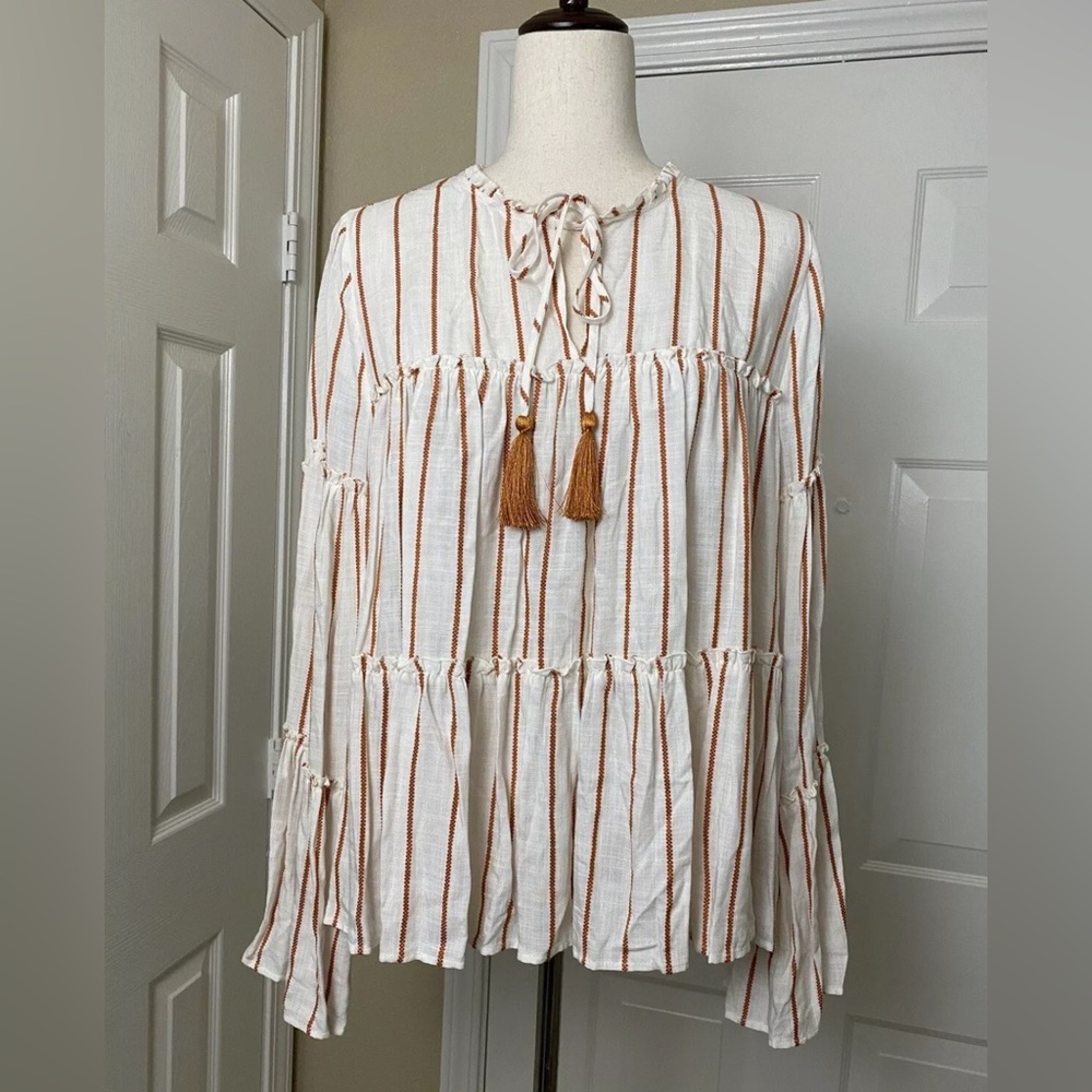 Label of Graded Goods H&M Womens Blouse Size 10 Beige Boho Bell Sleeve Top
